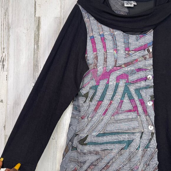 Parsley & Sage Art-to-Wear Blouse Women's Large Colorful Art Print Shirt - Picture 4 of 9